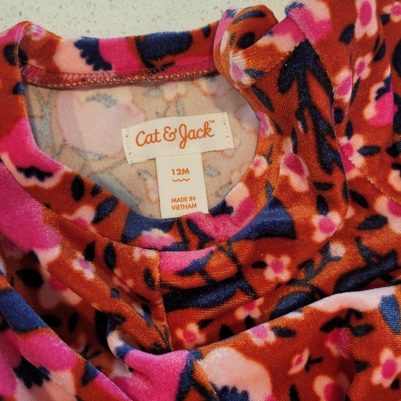 Floral Velour short-sleeved dress 12M - Picture 4 of 5